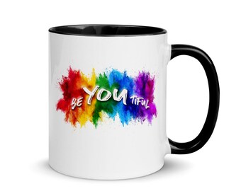 BeYOUtiful coffee mug | Inspirational mug, Positivity Gift, Unisex Mug, Rainbow gift, Love yourself, Self help mug, Pride Gift, Tea mug.