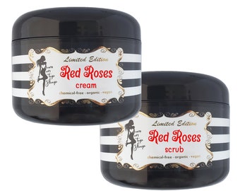 Save Big! Red Roses naturally scented vitamin-packed scrub+cream for daily use, organic vegan **SCROLL to see SO many ways it can help!
