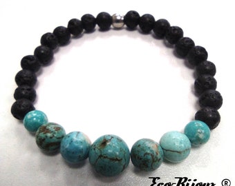 Bracelet unisexe turquoise et pierre volcanique.