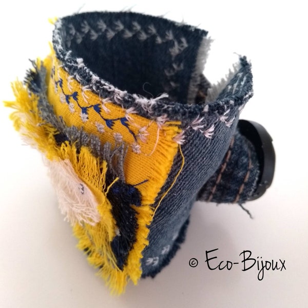 Bracelet manchette upcycling Jeans.