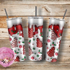 Christmas Tree Cake Tumbler | 20oz. Skinny Tumbler | Stainless Steel | Skinny Tumbler with Straw