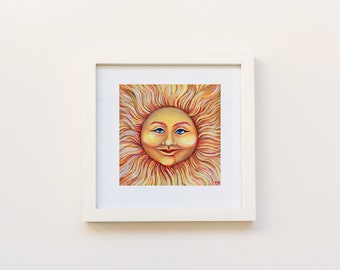 Happy Sun Art Print, Celestial Wall Art, Home Decor, Gift for Her, Giclee Fine Art