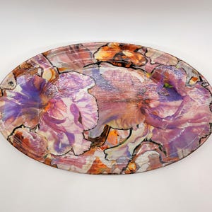original one of a kind upcycled decoupaged flowered silver dish perfect for holding change, keys, jewelry or candy