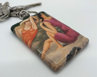 one of a kind upcycled picasso key chain