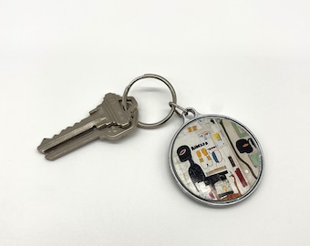 one of a kind upcycled basquiat key chain
