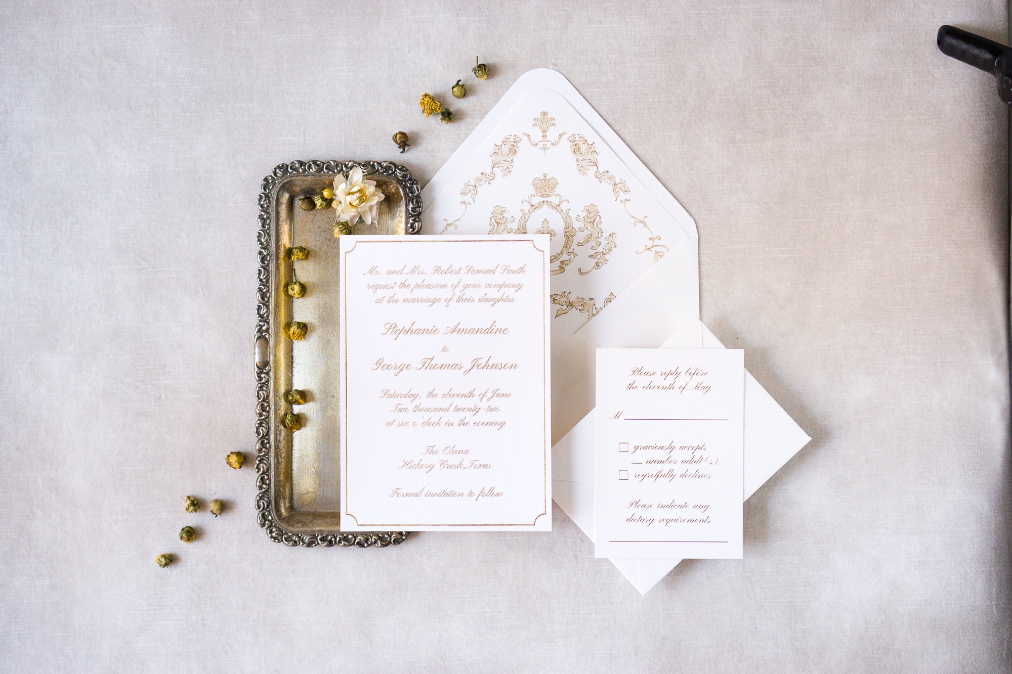 Linen Wedding Invitation Metallic Foil Invitations Gold Foil Etsy