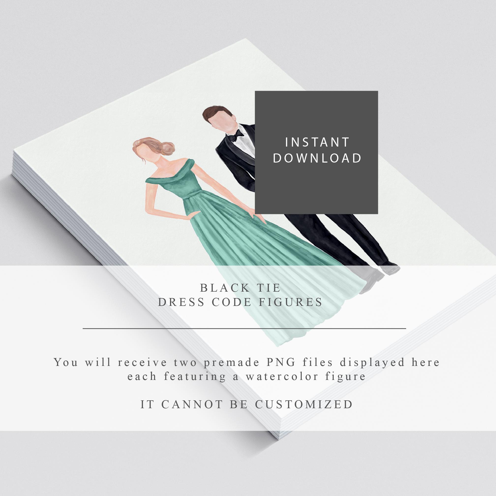 Black Tie Wedding Dress Code Figures: Elegant PNG Download