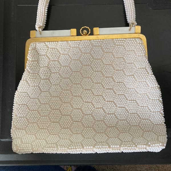 Vintage Faux Pearl Beaded Handbag Purse