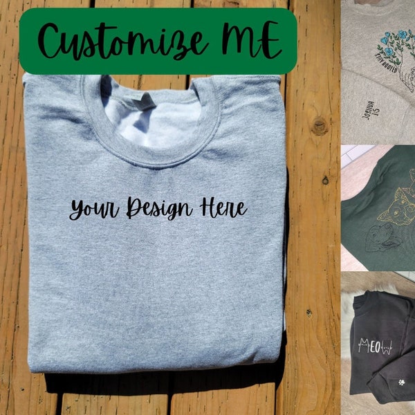 Custom Embroidered Sweatshirt, Personalized Gift, Embroidered Cuff,  Business Logo, Handwriting Sweatshirt, Custom Photo, Custom Sweatshirt
