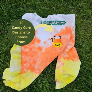 Candy Corn Sweatshirt, Halloween Sweatshirt, Spooky Season Shirt, Tie Dye Sweatshirt, Fall Sweatshirt, Embroidered Crewneck. Kawaii