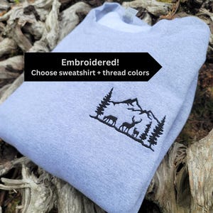 Outdoor Elk Embroidered Crewneck Sweatshirt, Deer, Elk Scene, Wildlife, Forest, PNW, Hunting Pullover, Nature, Hiking Shirt Stag Sweatshirt