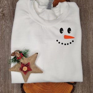 Snowman Face Sweatshirt, Embroidered Crewneck, Holiday Sweater, Christmas Ugly Sweater, Let it Snow Shirt, Winter Sweatshirt, Snow Sweater