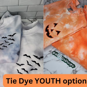YOUTH Halloween Sweatshirts, Bat Sweatshirt, Pumpkin Sweatshirt, Tie Dye Sweatshirt, Embroidered Crewneck, Mom & Mini, Spooky Season Shirt