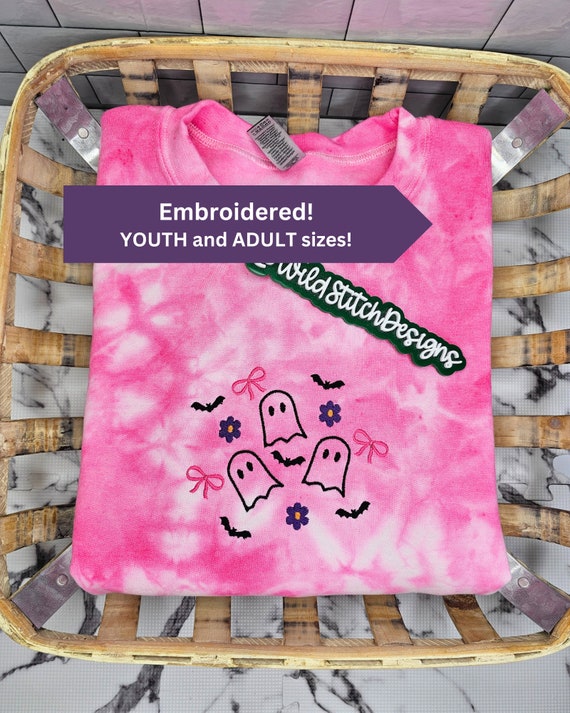 Halloween Sweatshirt, Pink Halloween, Spooky Sweatshirt, Ghost Sweatshirt, Fall Sweatshirt, Spooky Season, Girly Halloween, Embroidered