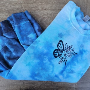 Floral Butterfly, Embroidered Crewneck, Tie dye shirt, Butterfly Sweater, Butterfly Sweatshirt, Flower, Floral Shirt, Ice Tie Dye Sweatshirt