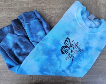 Floral Butterfly, Embroidered Crewneck, Tie dye shirt, Butterfly Sweater, Butterfly Sweatshirt, Flower, Floral Shirt, Ice Tie Dye Sweatshirt