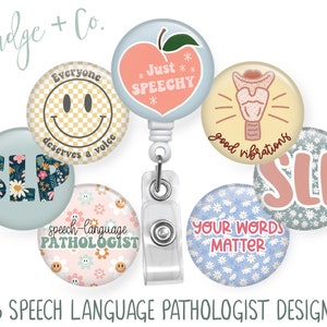 Speech Language Pathologist Badge Reel Gift for SLPs Speech therapist funny floral Appreciation Present Colorful Just Speechy Groovy Flowers