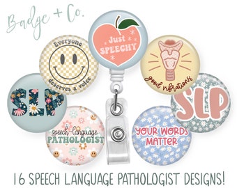 Speech Language Pathologist Badge Reel Gift for SLPs Speech therapist funny floral Appreciation Present Colorful Just Speechy Groovy Flowers