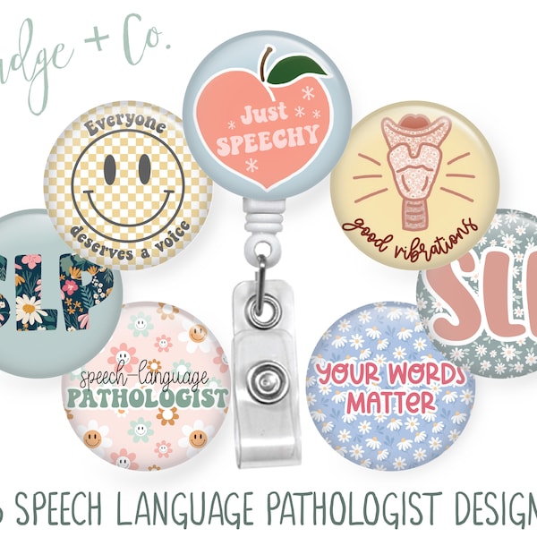 Speech Language Pathologist Badge Reel Gift for SLPs Speech therapist funny floral Appreciation Present Colorful Just Speechy Groovy Flowers