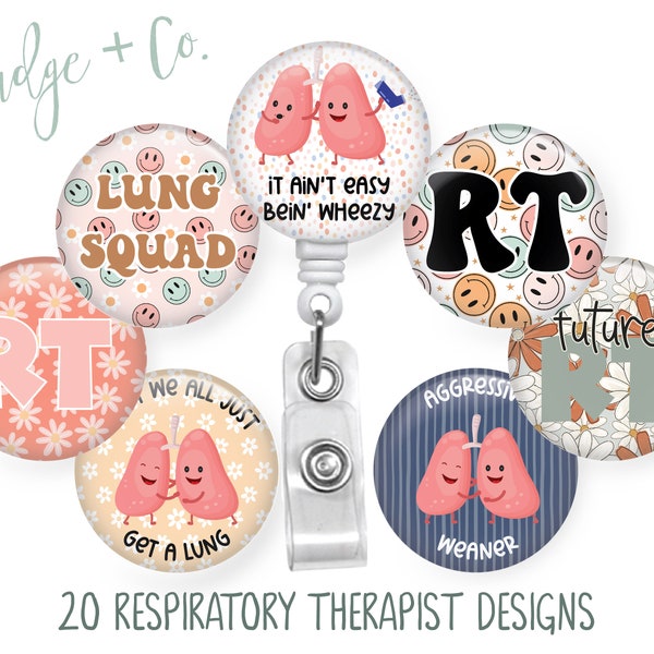 Respiratory Therapist Badge Reel Gift for RTs Lung Puns Funny Ambu Bag Floral Retractable ID Holder Lung Squad Rainbow