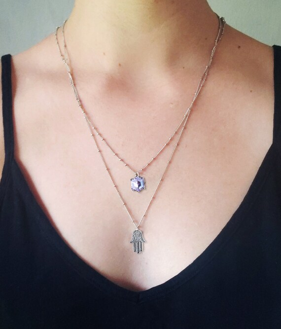 Halskette Alexandrit Edelstein Hamsa Hand Geschichtet Etsy