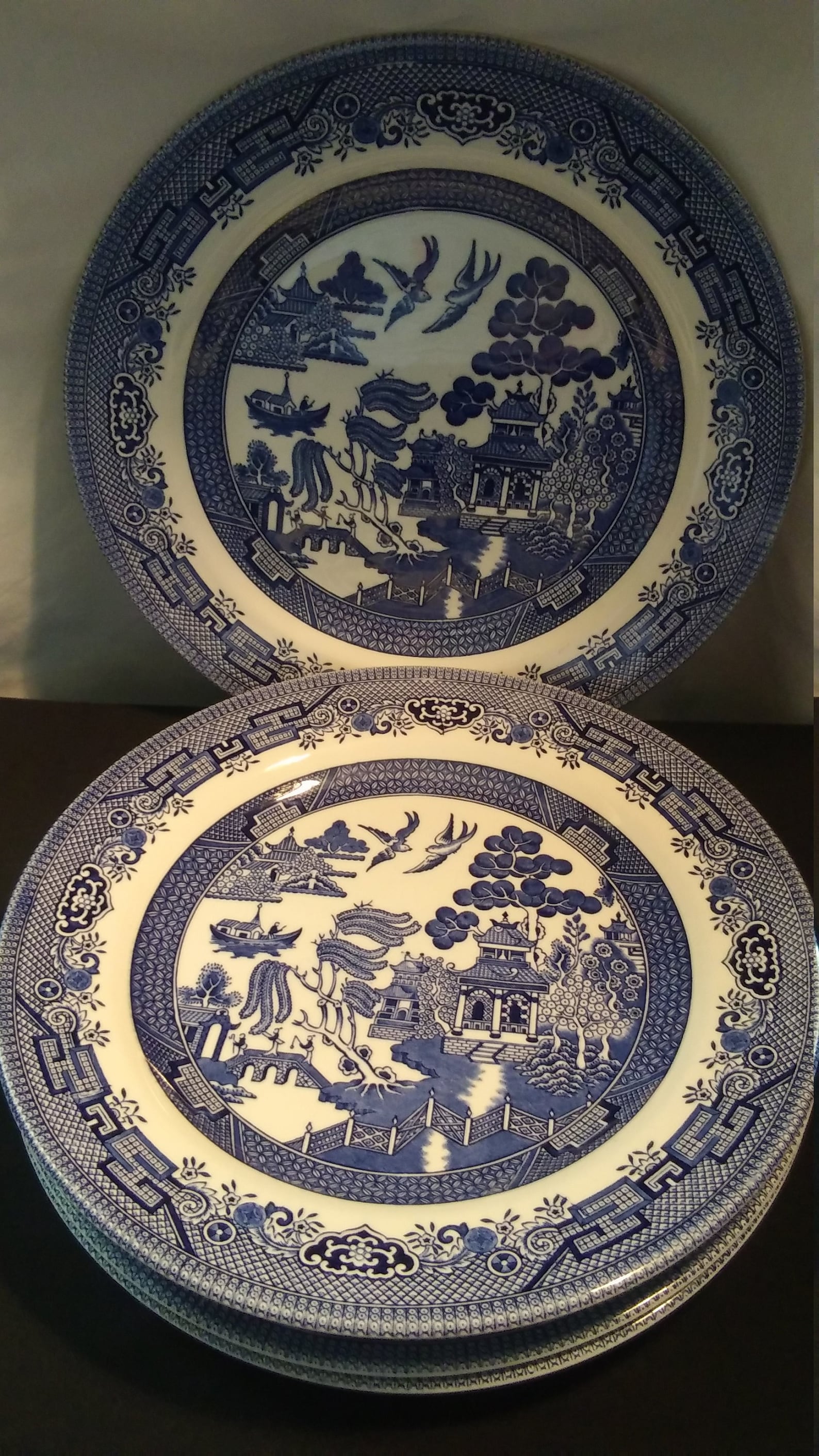 Vintage Blue & White Churchill Dinner Plate, willow Pattern. Made in