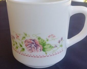 vintage Arcopal,France, floral milk glass mug.