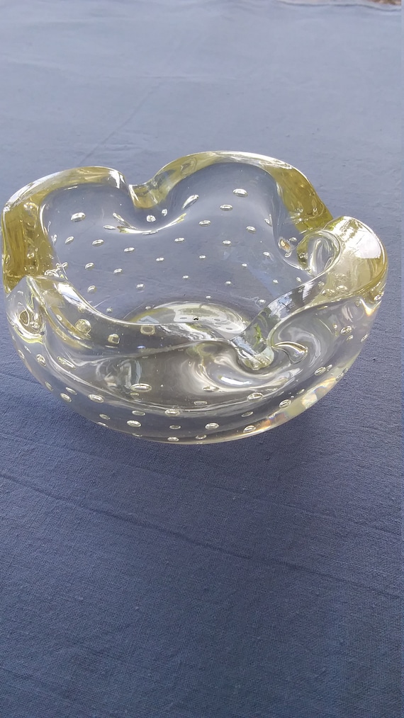 Vintage Murano Ashtray, Clear Glass With Controlled Bubbles, Four