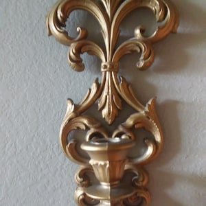 vintage Burwood wall candlestick holder, 70&#39;s, gold color, plastic.