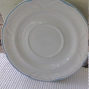 Johann Haviland Country Basket Collection Saucer, Japan.  White with blue rim.