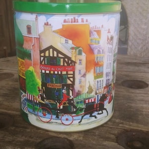 vintage popcorn tin, &quot; Parisian vignette&quot;.