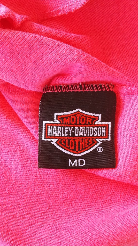 1990 women's Harley Davidson tank top, orange/pin… - image 8