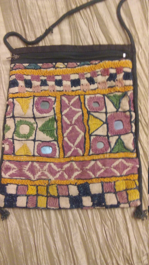 Indian vintage cloth purse/bag with tiny mirrors. 