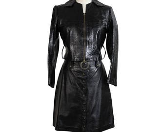 J. Graci vintage black leather suit skirt rockabilly women’s 1960s
