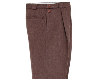 Mila Schon Brown Cotton Herringbone Vintage Trousers Tg 38