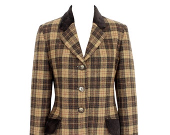 Vintage Moschino Cheap and Chic Brown Blazer from the 90s, Checked Pattern, Made in Italy Camel Wool