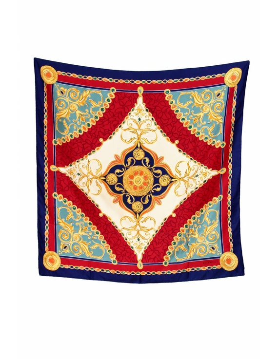 Givenchy Vintage Scarf Silk Baroque Red Blue Gold