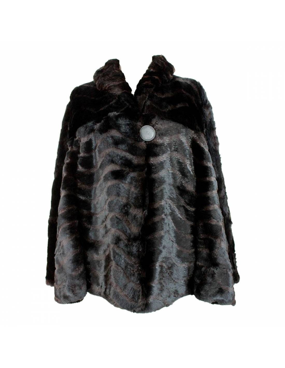 Fendi Zucca Shearling Fox Fur Belted Coat Black