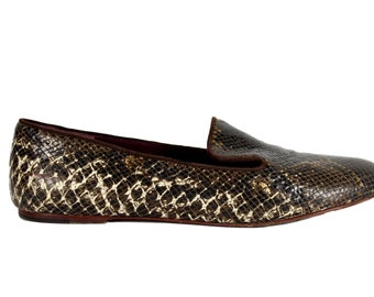 Marc Jacobs Leather Python Brown Beige Flats Slip On Shoes