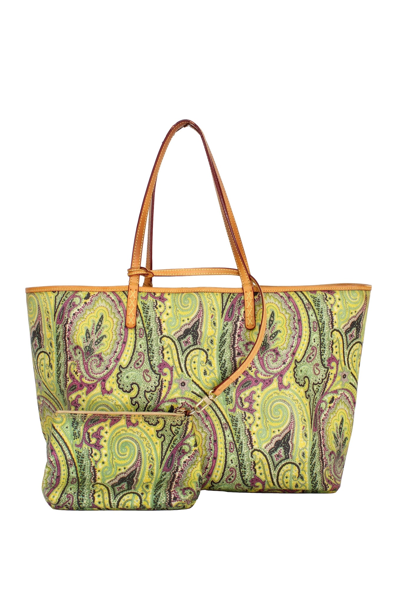 ETRO Milano Yellow Paisley Woven Fabric Tote Bag w/ Tassel & Pouch NWT  17x18.5