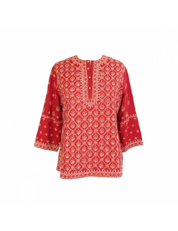 Ritu Kumar Floral Shirt Floral Cotton Vintage Red