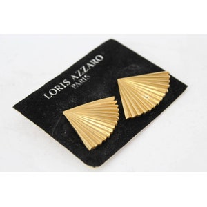 Loris Azzaro Vintage Earrings Folding Fan Clip Metal Gold image 3