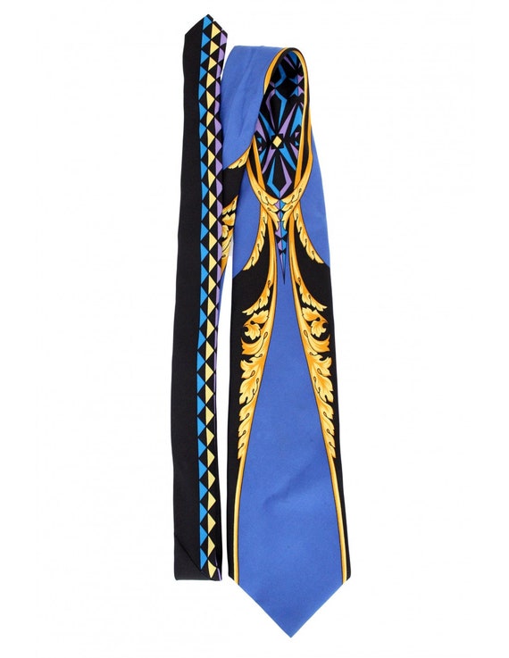 Versace Vintage Tie Baroque Silk Blue Gold
