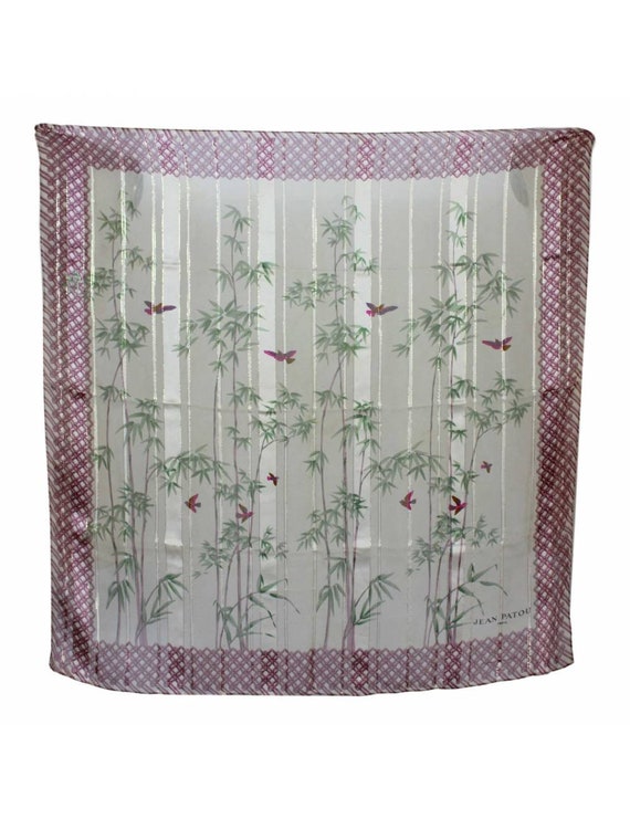 Jean Patou Vintage Scarves Silk Floral Beige Pink