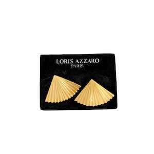 Loris Azzaro Vintage Earrings Folding Fan Clip Metal Gold image 1