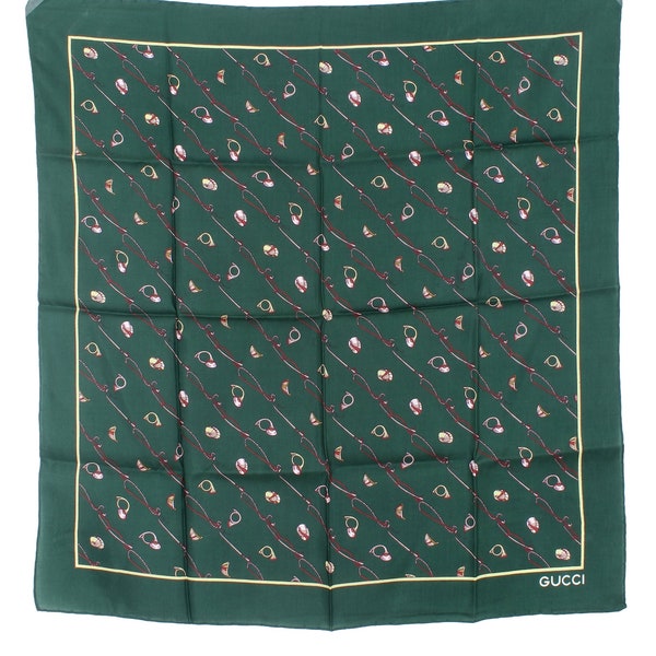 Gucci Green Silk Vintage Equestrian Scarf 70s