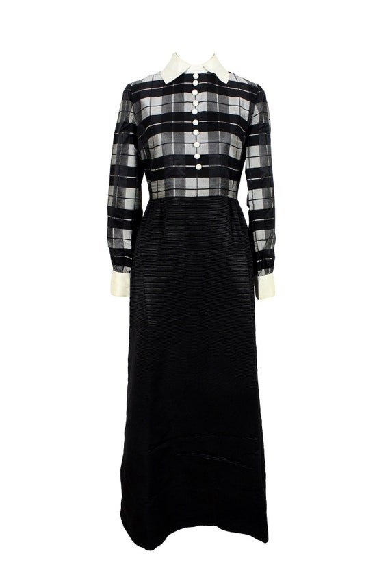 Jean Varon Black Gray Check Long Elegant Dress Vi… - image 1