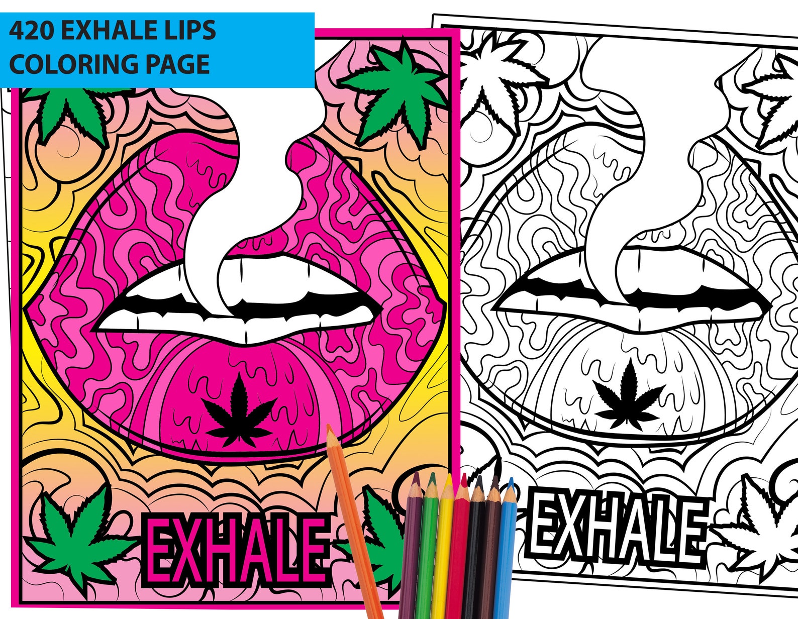 420 exhale stoner lips printable coloring page etsy