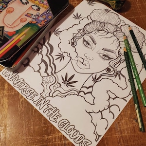 Descarga instantánea de la página para colorear imprimible de Cute Stoner Girl