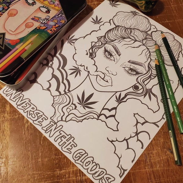 Instant Download Cute Stoner Girl Printable Coloring Page